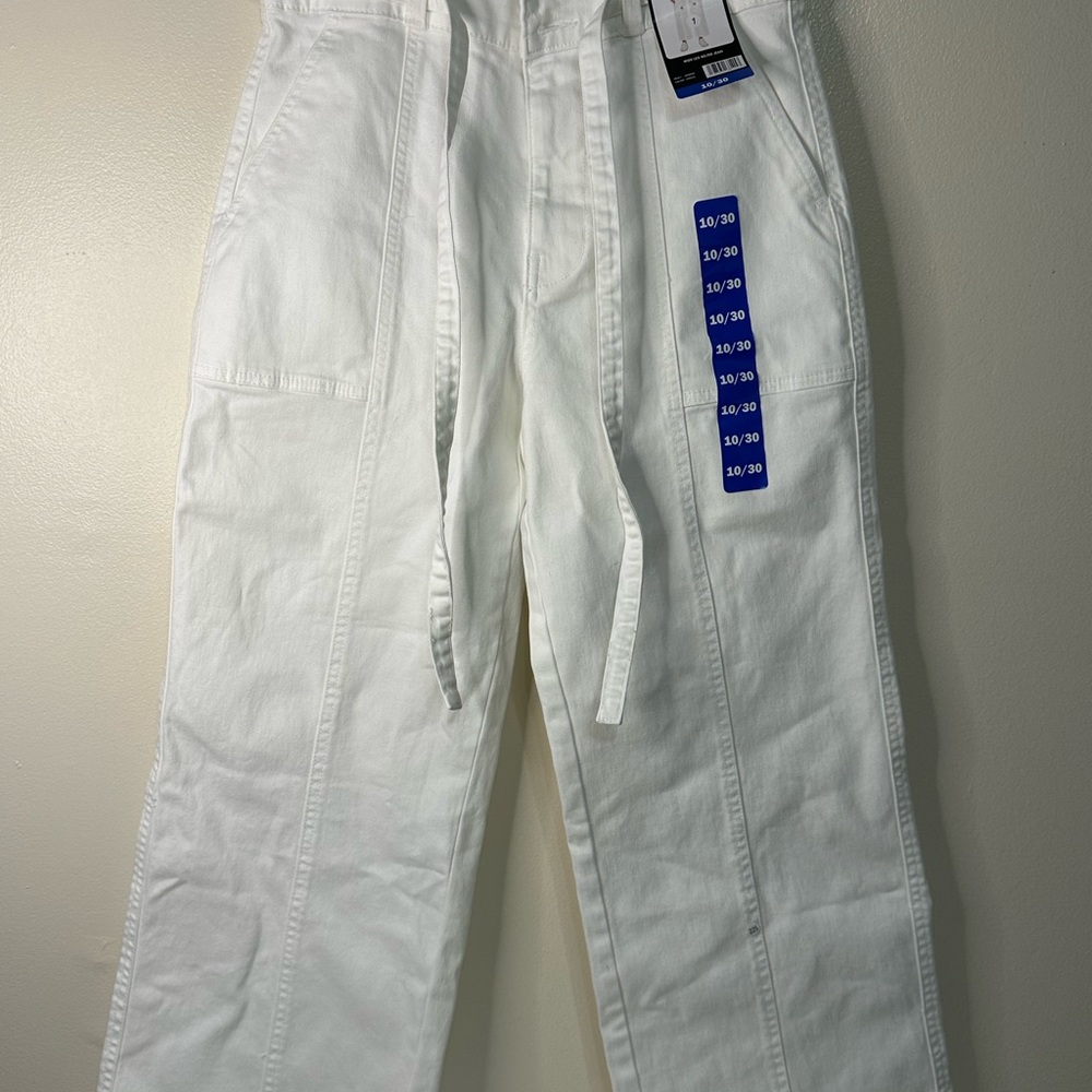 Hudson Jeans Cream Wide Leg Belted Jeans